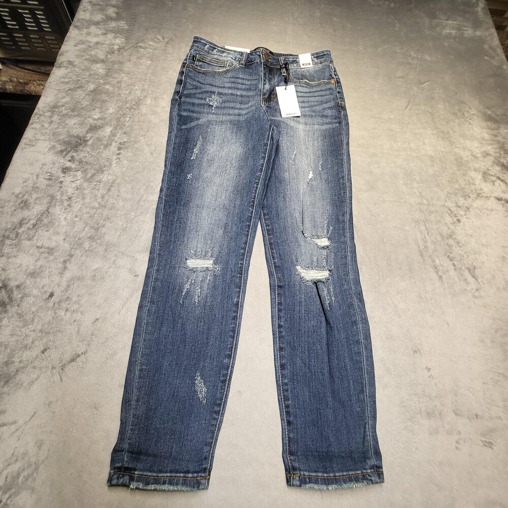 Judy Blue Jeans Womens 29 Blue Medium Wash Straight Distressed Relaxed Fit